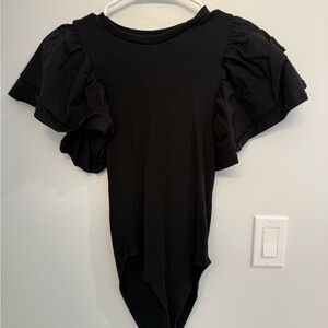 Zara Black Ruffle Sleeve Bodysuit